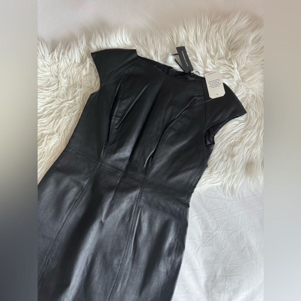 Couturissimo Black Leather Mini Sheath Dress